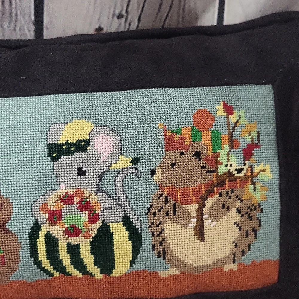 Melissa Shirley Thanksgiving Critters Decorative Cross Stich Pillow